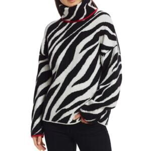 Rag & Bone Kiki Zebra Print Funnel Neck Sweater Black White Red Trim Medium